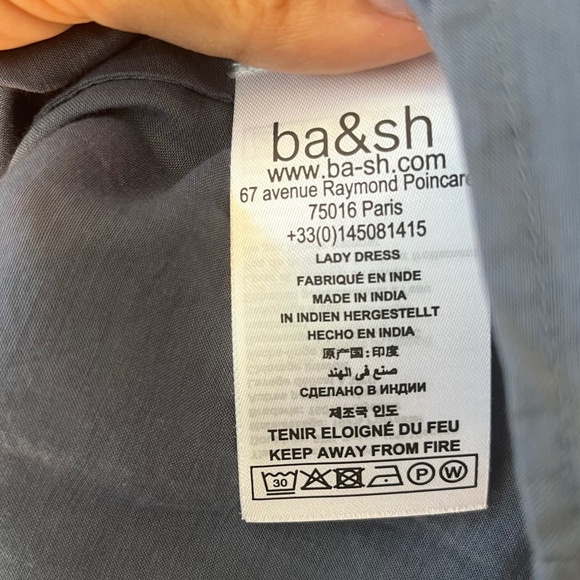 ba&sh Sz M Ciana Midi Lined Organic Cotton Dress V Neck Elbow Sleeves - Picture 9 of 11